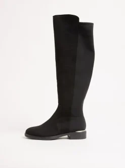 Lipsy Standard fit Faux Suede Elasticated Flat Knee High Casual Boots Black Hot