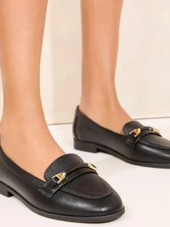 Lipsy Black Standard Fit Snaffle Bar Faux Leather Loafers Sale