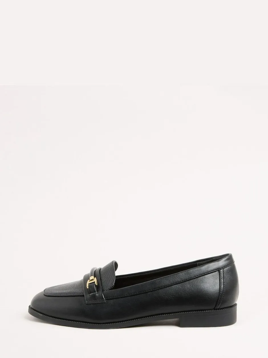 Lipsy Black Standard Fit Snaffle Bar Faux Leather Loafers Sale