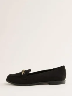 Lipsy Black Standard Fit Flat Slip On Chain Trim Faux Suede Loafers Online