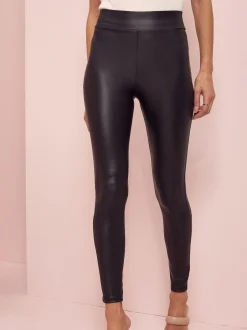 Lipsy Black Tall High Waist Leather Look Leggings Hot