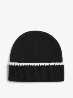 Lipsy Whipstitch Trim Beanie Hat Black New