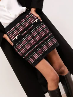 Lipsy Black/Red Checked Boucle Trim Detail Knitted Mini Skirt Best