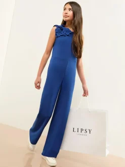 Lipsy Blue 3D Scuba Corsage Jumpsuit (5-16yrs) New