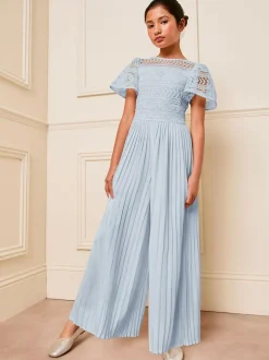 Lipsy Blue Flutter Sleeve Lace Occasion Jumpsuit (5-16yrs) Online