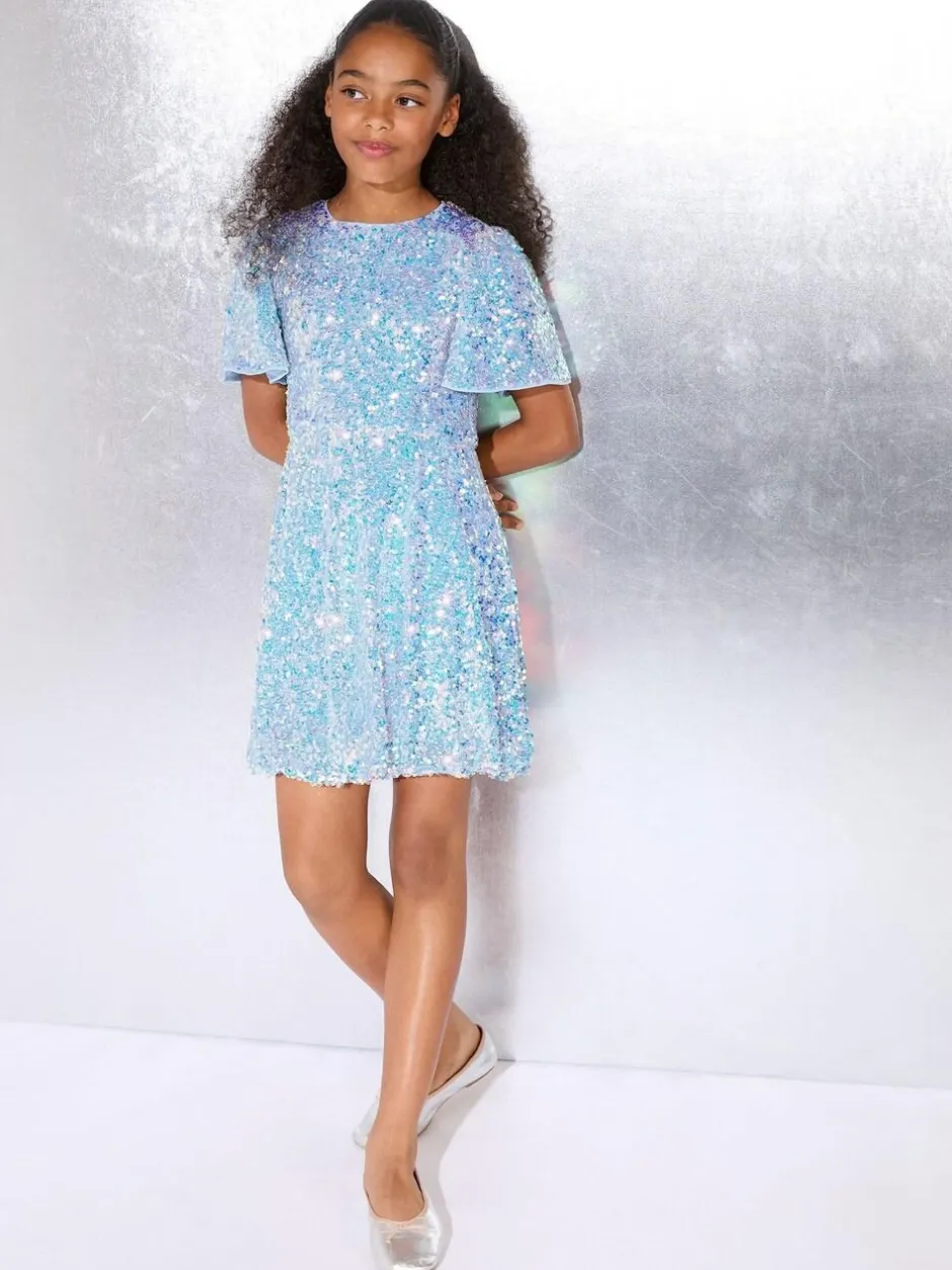 Lipsy Blue Sequin Bubble Hem Party Dress (5-16yrs) Online
