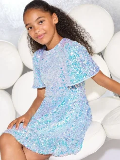 Lipsy Blue Sequin Bubble Hem Party Dress (5-16yrs) Online