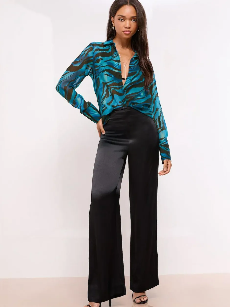 Lipsy Chiffon Printed Shirt Blue Zebra Clearance