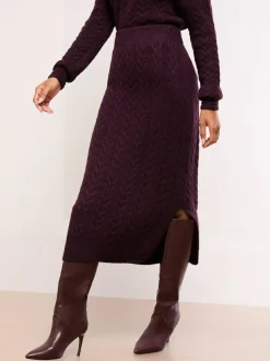 Lipsy Burgundy Red Cable Knit Co Ord Midi Skirt