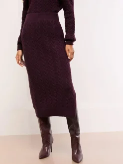 Lipsy Burgundy Red Cable Knit Co Ord Midi Skirt