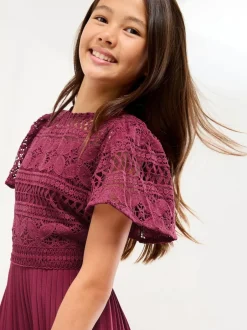 Lipsy Flutter Sleeve Lace Occasion Jumpsuit (5-16yrs) Burgundy Red Hot