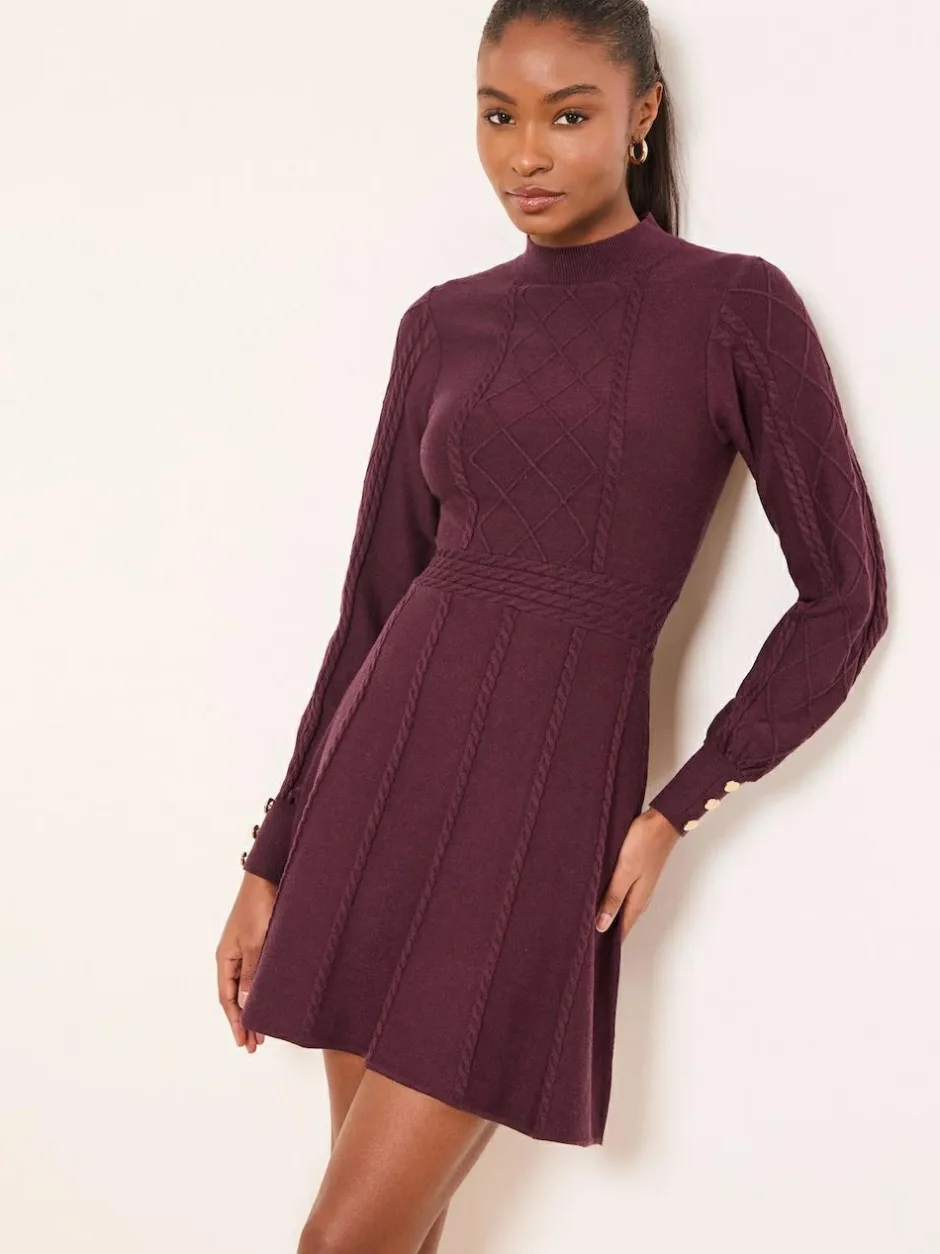 Lipsy Mini Diamond Knitted Long Sleeve Dress Burgundy Red Online