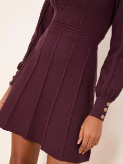 Lipsy Mini Diamond Knitted Long Sleeve Dress Burgundy Red Online