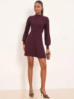 Lipsy Mini Diamond Knitted Long Sleeve Dress Burgundy Red Online