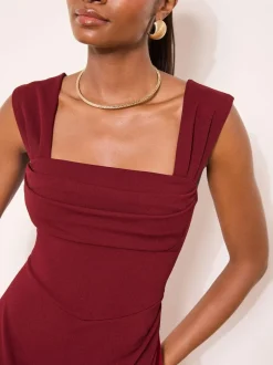 Lipsy Petite Square Neck Short Sleeve Ruched Maxi Dress Burgundy Red Online
