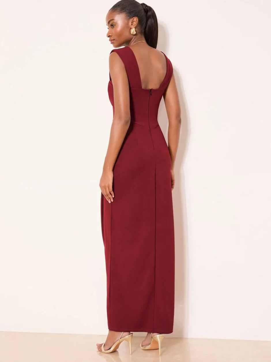 Lipsy Petite Square Neck Short Sleeve Ruched Maxi Dress Burgundy Red Online