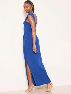 Lipsy Petite Square Neck Short Sleeve Ruched Maxi Dress Cobalt Blue Best