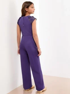 Lipsy Cobalt Blue Scuba 3D Lace Occasion Jumpsuit (5-16yrs) New