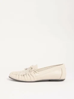 Lipsy Faux Leather Studded Casual Moccasin Loafers Cream