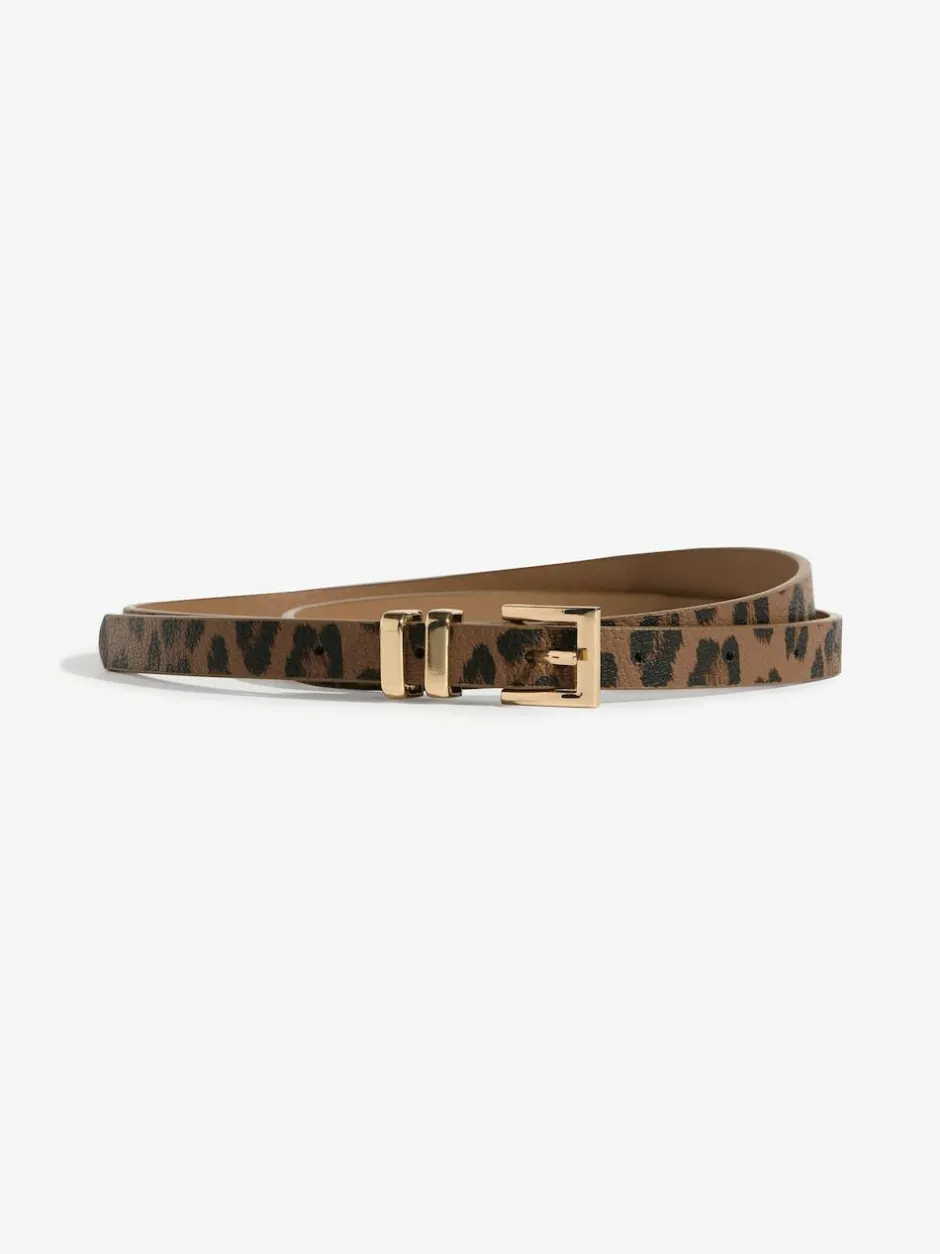 Lipsy Gold, Leopard & Black Skinny Belts 3 Pack Gold, Leopard & Black
