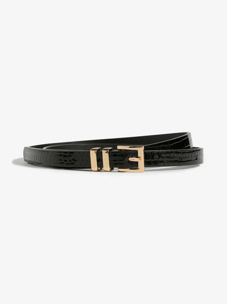 Lipsy Gold, Leopard & Black Skinny Belts 3 Pack Gold, Leopard & Black