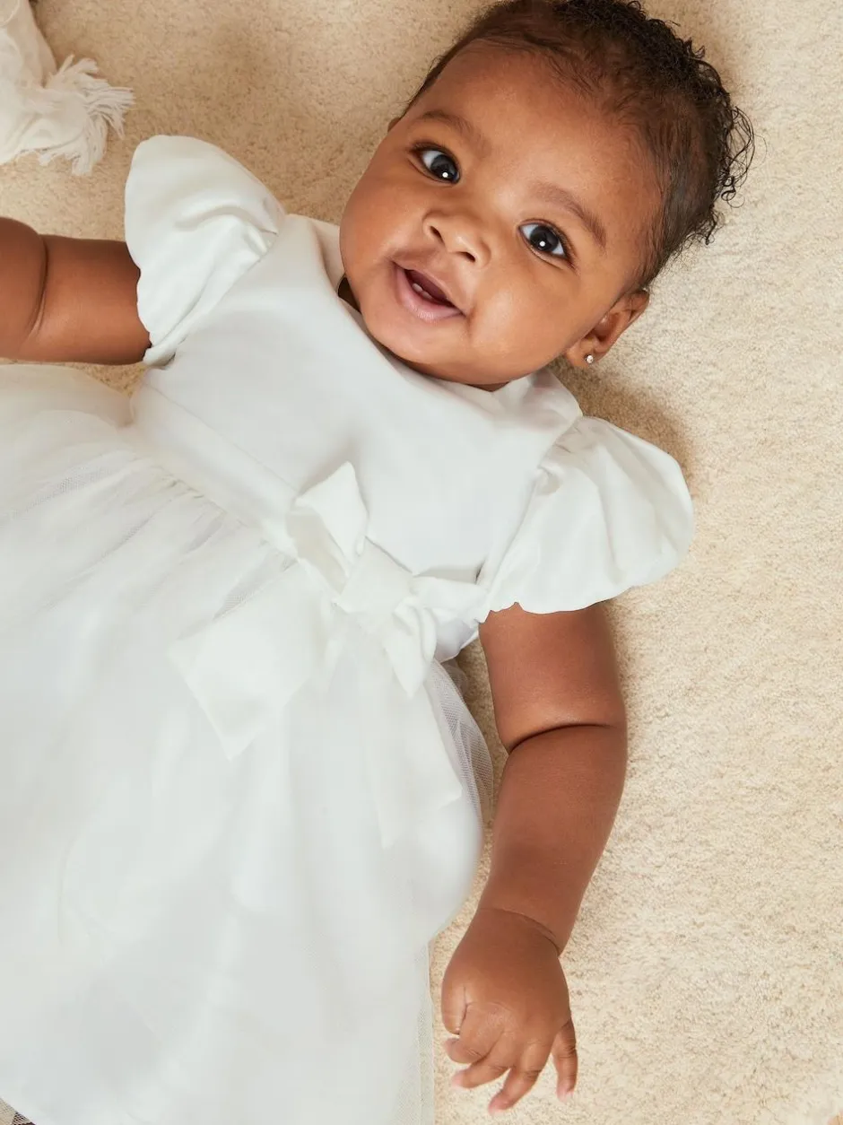 Lipsy Ivory Baby Puff Sleeve Occasion Dress (0mths-5yrs) Sale