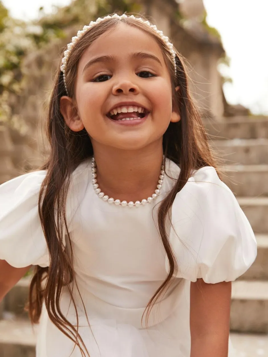 Lipsy Ivory Flower Girl Puff Sleeve Occasion Dress (2-13yrs) Outlet
