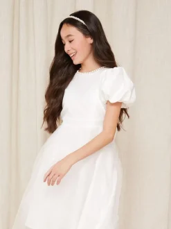 Lipsy Ivory Flower Girl Puff Sleeve Occasion Dress (2-13yrs) Outlet