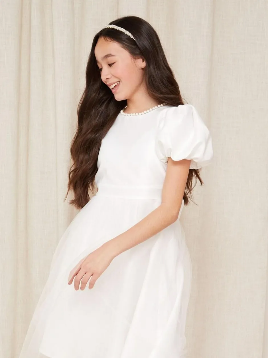 Lipsy Ivory Flower Girl Puff Sleeve Occasion Dress (2-13yrs) Outlet