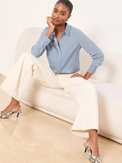 Lipsy Long Sleeve Satin Chiffon Mix Shirt Light Blue Best