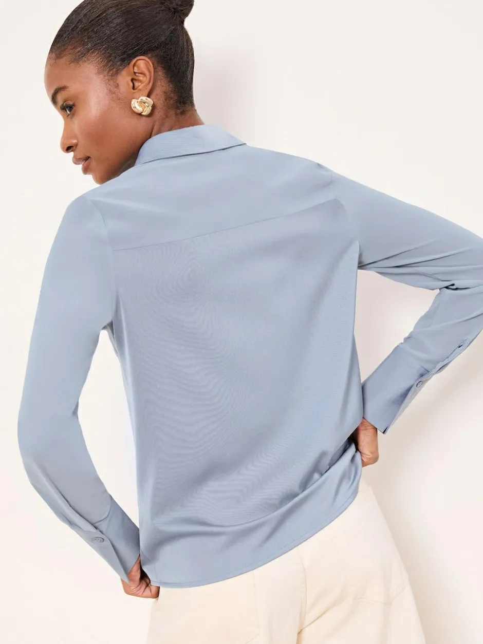 Lipsy Long Sleeve Satin Chiffon Mix Shirt Light Blue Best