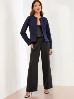 Lipsy Navy Blue Cropped Collarless Blazer Hot