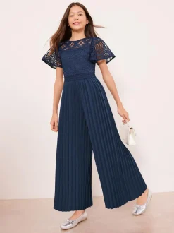 Lipsy Flutter Sleeve Lace Occasion Jumpsuit (5-16yrs) Navy Blue Online