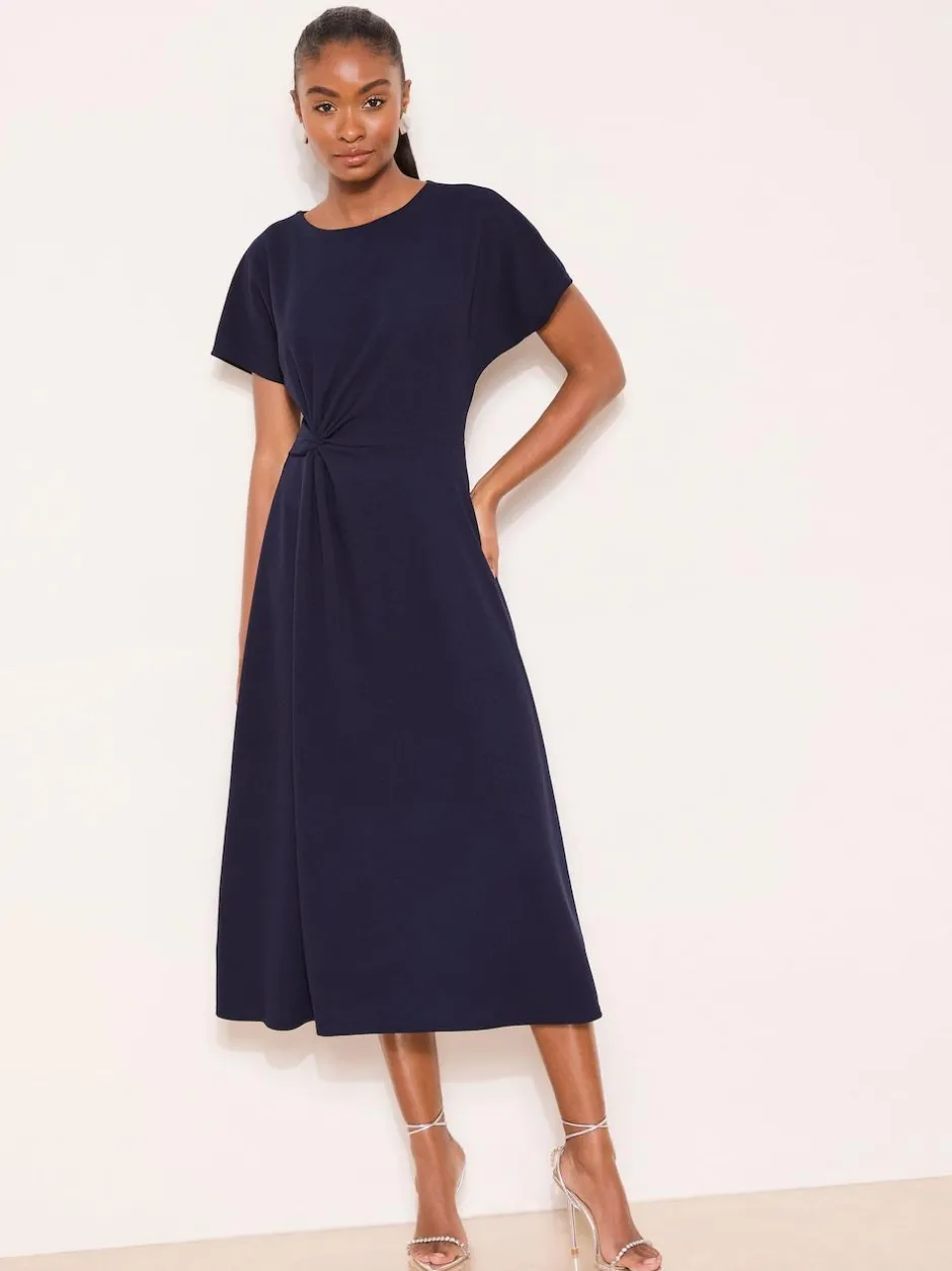 Lipsy Knot Side Midi Dress Navy Clearance