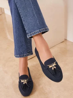 Lipsy Standard Fit Almond Toe Tassel Workwear Loafers Navy Sale