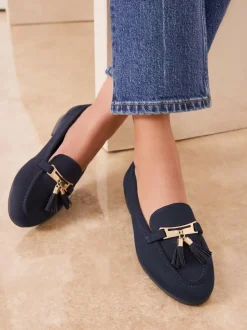 Lipsy Standard Fit Almond Toe Tassel Workwear Loafers Navy Sale