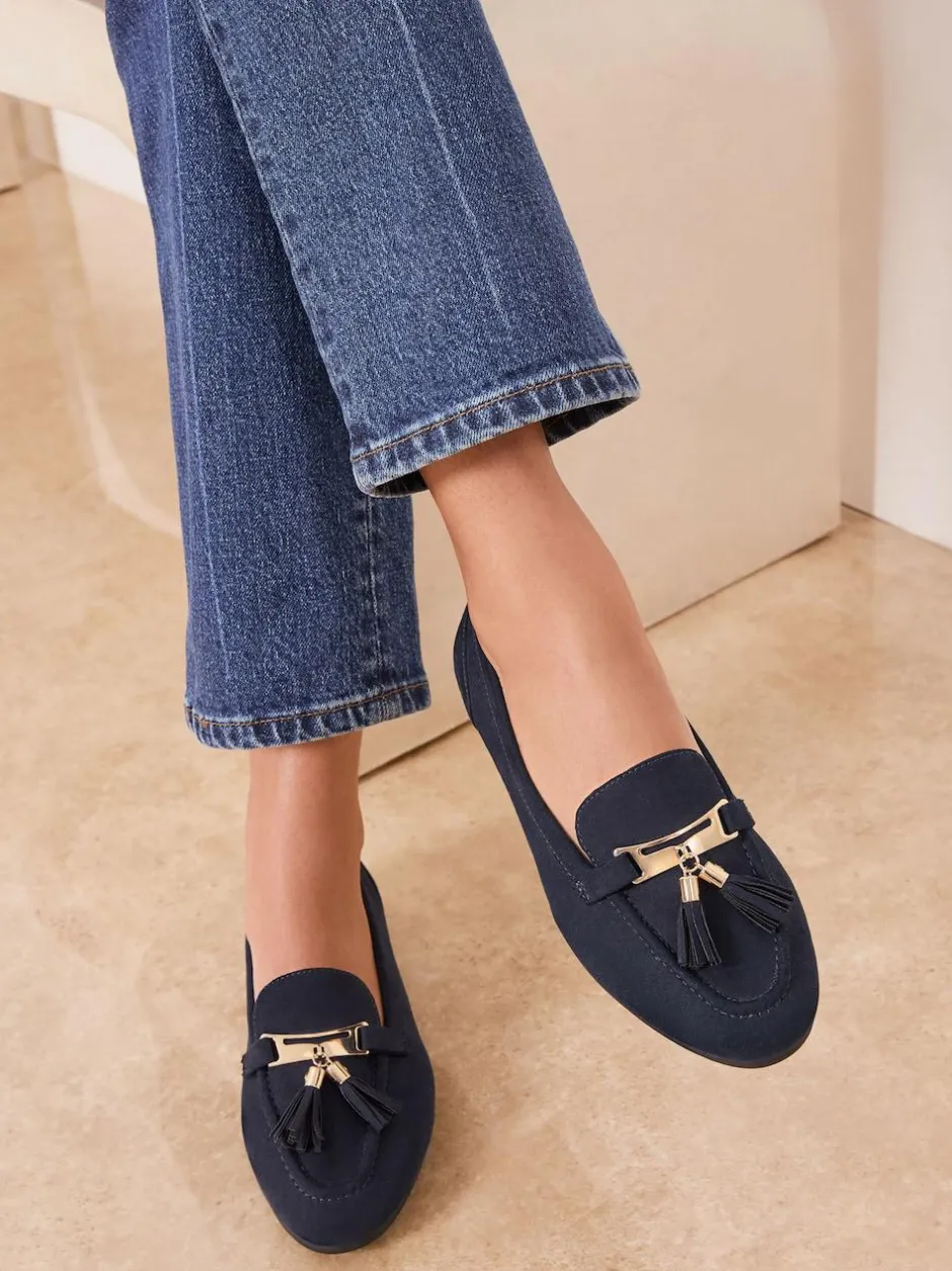 Lipsy Wide Fit Almond Toe Tassel Workwear Loafers Navy Online