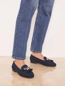 Lipsy Wide Fit Almond Toe Tassel Workwear Loafers Navy Online