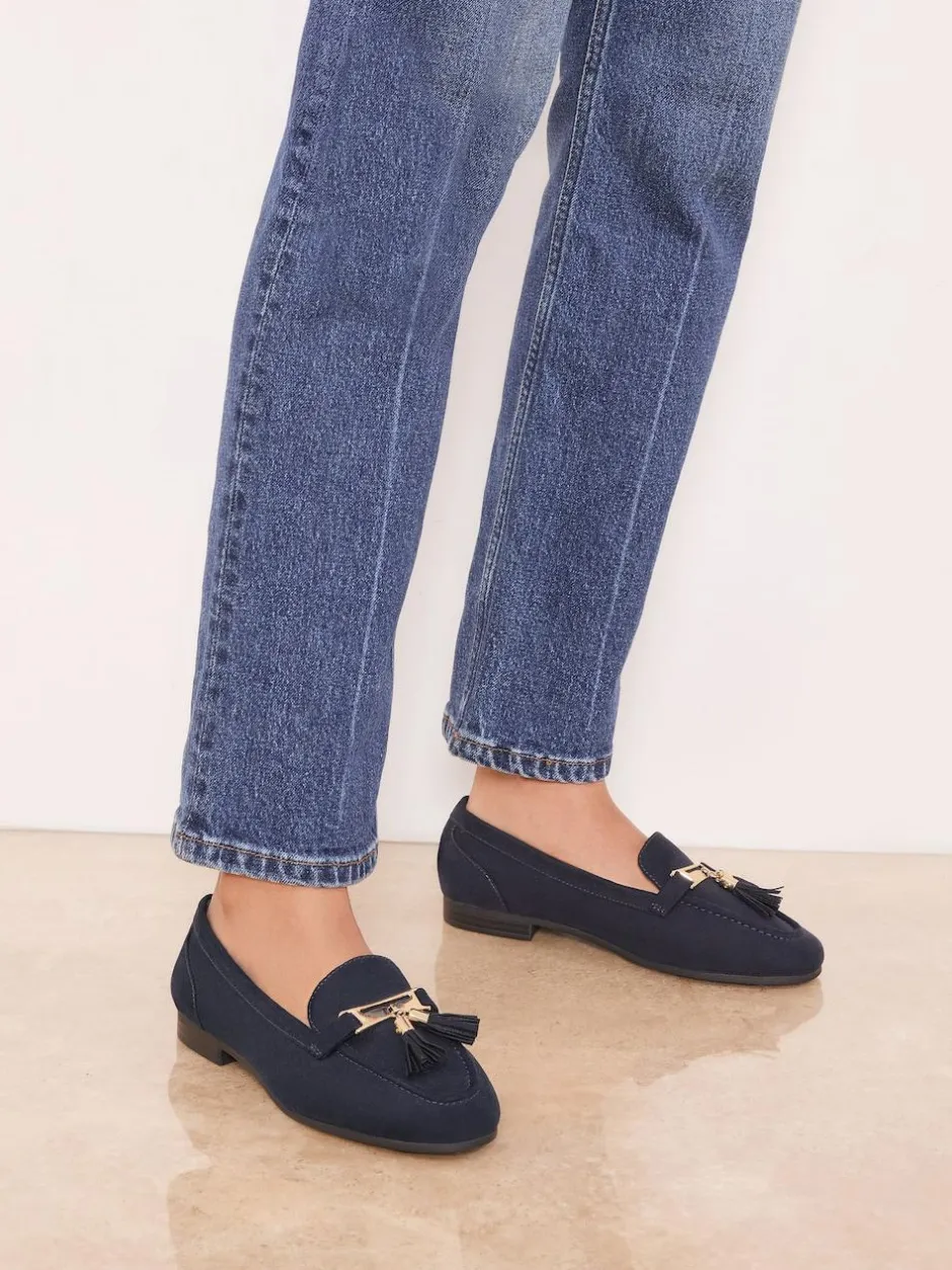 Lipsy Wide Fit Almond Toe Tassel Workwear Loafers Navy Online