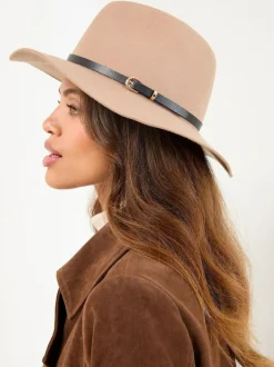 Lipsy Belt Trim Wool Fedora Hat Neutral Sale