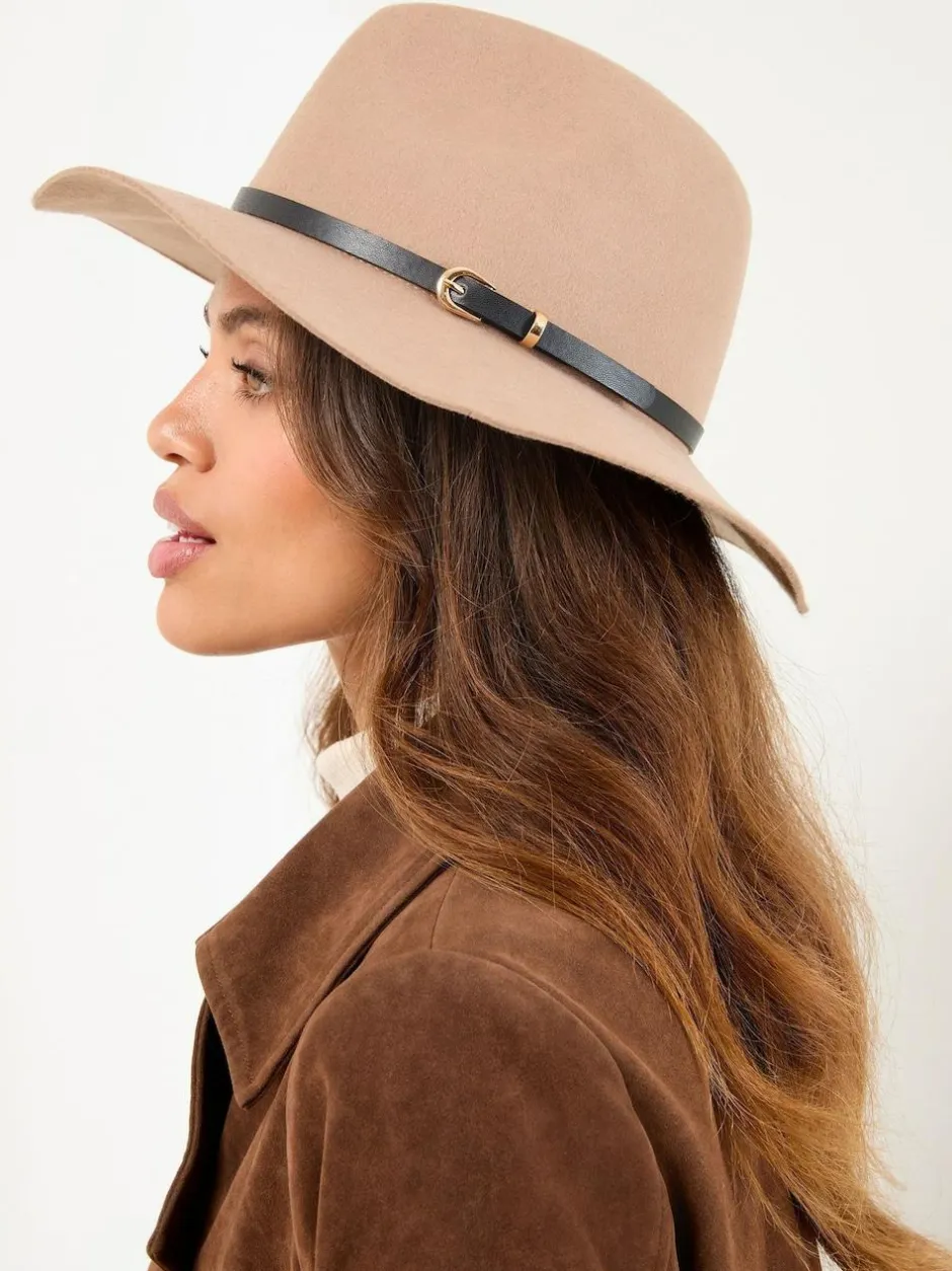 Lipsy Belt Trim Wool Fedora Hat Neutral Sale