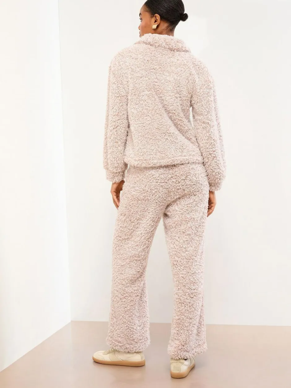 Lipsy Neutral Cosy Half Zip Pyjamas Set