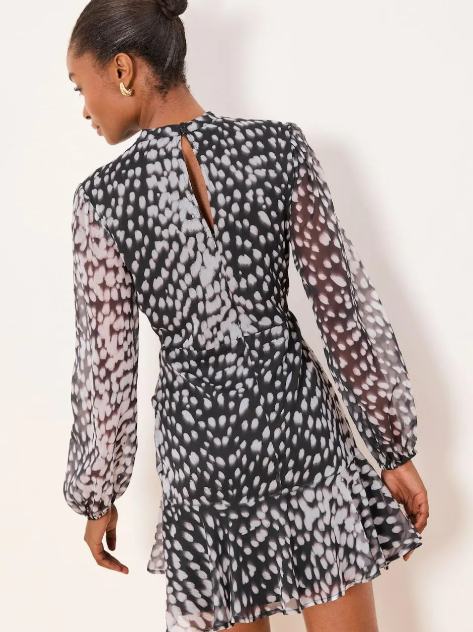 Lipsy Neutral Petite Animal Print Gathered Waist Woven Mini Dress