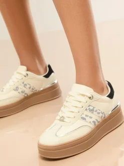 Lipsy Off White Leopard Standard Fit Print Side Stripe Chunky Gum Sports Trainers Sale
