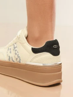 Lipsy Off White Leopard Standard Fit Print Side Stripe Chunky Gum Sports Trainers Sale