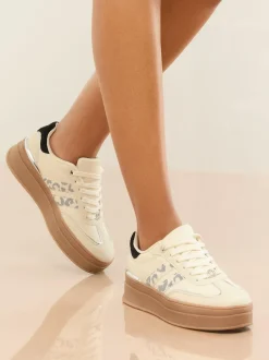 Lipsy Off White Leopard Standard Fit Print Side Stripe Chunky Gum Sports Trainers Sale