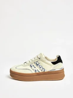 Lipsy Off White Leopard Standard Fit Print Side Stripe Chunky Gum Sports Trainers Sale