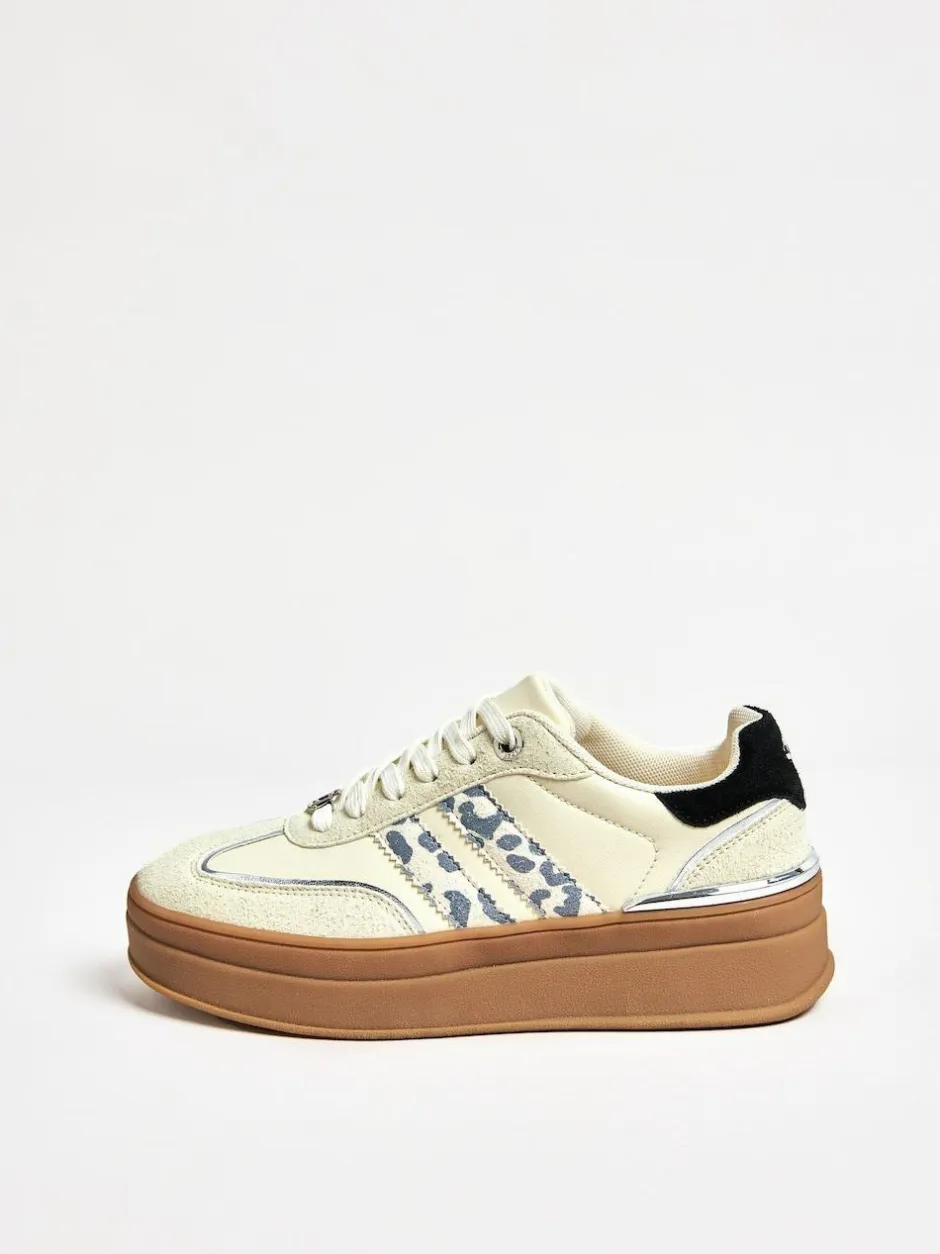 Lipsy Off White Leopard Standard Fit Print Side Stripe Chunky Gum Sports Trainers Sale