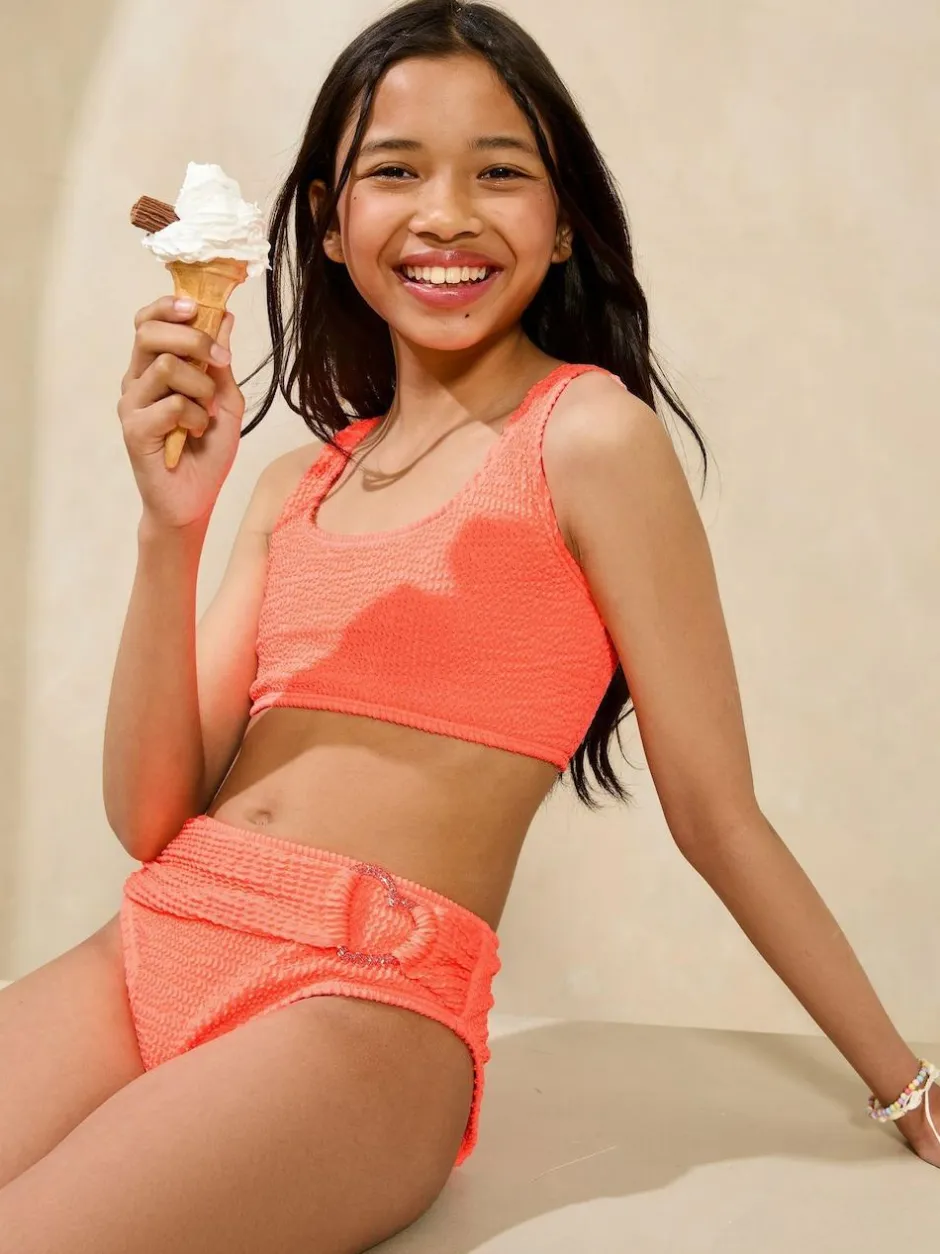 Lipsy Orange Heart Buckle Scoop Neck Textured Bikini (5-16yrs) Discount