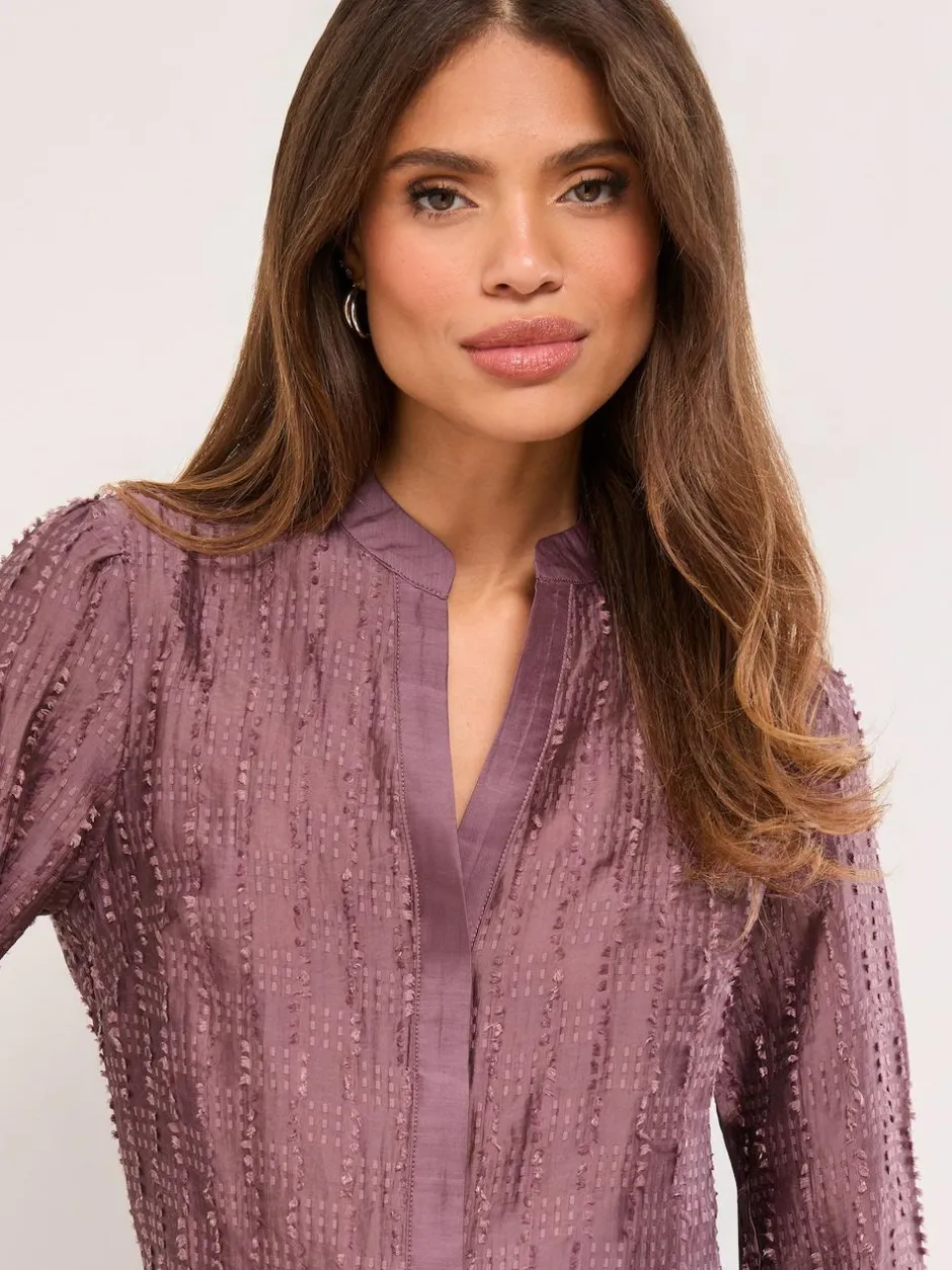 Lipsy Purple Button Down Burnout Detail Shirt Hot